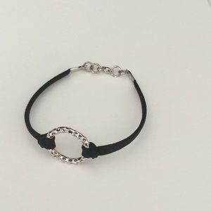 Black suede bracelet w/round accent